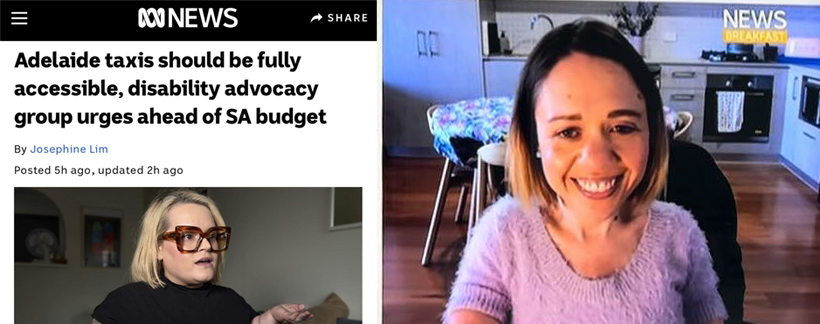 Side by side images depict ABC News article about Belle Owen's advocacy work, alongside a screengrab of Beth presenting on ABC News Breakfast. 